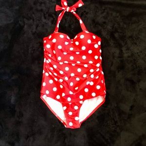 Red Polkadot One-piece Padded Push-up Swimsuit